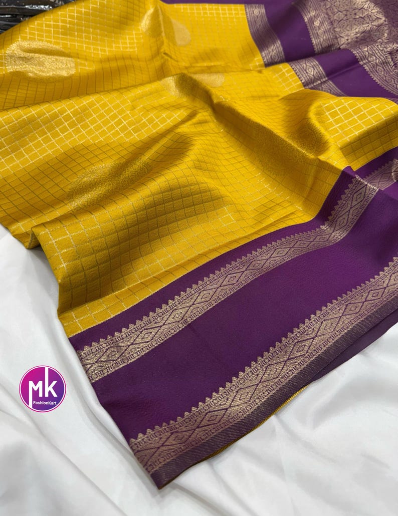 Exclusive n Elegant Semi Kanchi Soft Silk with contrast border n heavy contrast pallu and running blouse (unstitched) - MK Fashionkart