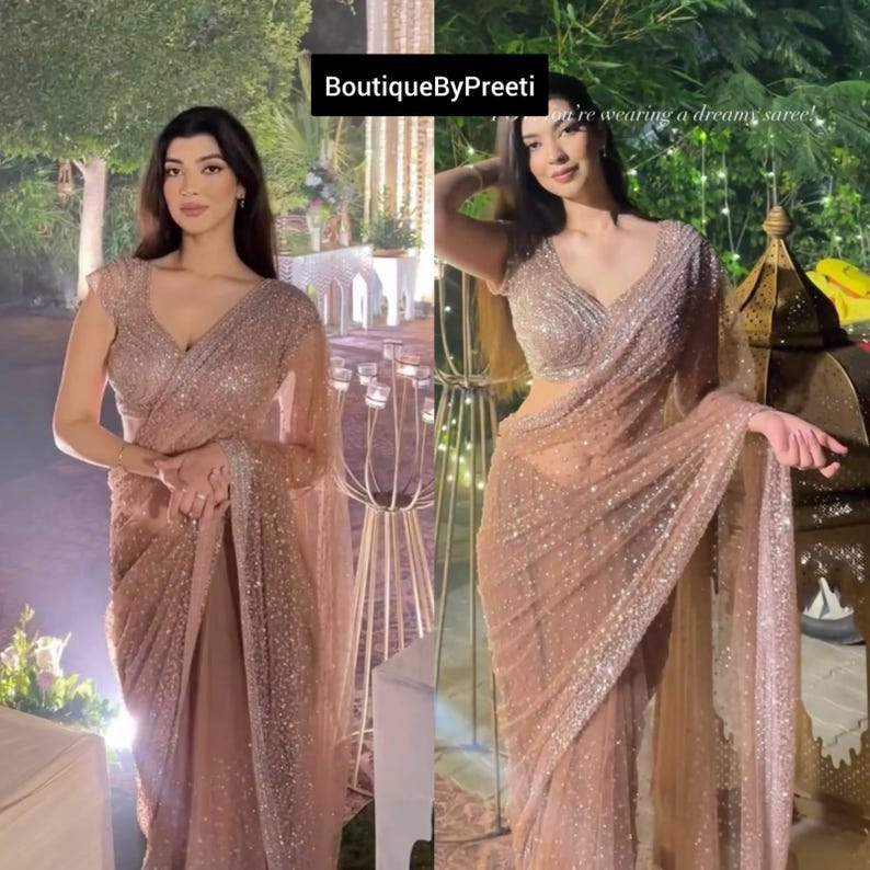 Elegance Ready To Wear Drape Saree With Designer For Modern Blouse Fully Stitched Wedding/party Wear Sari Gift For Her