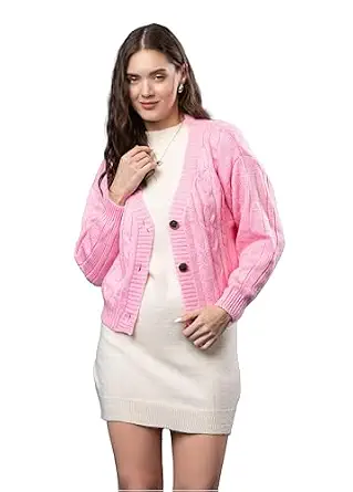 Women Woolen V-Neck 3-Button Stylish Cardigan Sweater | Winter Casual Wear Warm Knitwear for Ladies and Girls