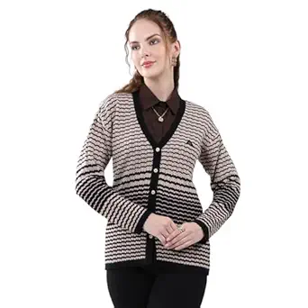 Monte Carlo Women's Regular Fit Cardigan | Self Design Pattern | Button Closure with Full Sleeves V Neck Winter Cardigan for Womens