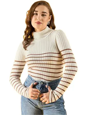 98 Degree Women Pure Cotton Turtle Neck Sweater Has A Full Sleeve & Straight Hem-AW25AZG1157-BLACK