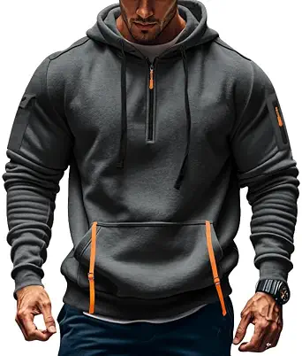 Men's Half-Zip Sweatshirt - Hooded Pullover Soft Autumn Winter Casual Wear for Vacations Daily Life